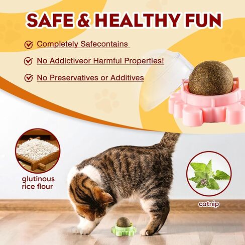 Catnip Balls Cat 4 Pack 360° Rotatable Catnip Wall Ball Cat Nips Interactive Toys Play Chew Teeth Cleaning for Indoor in Kuwait