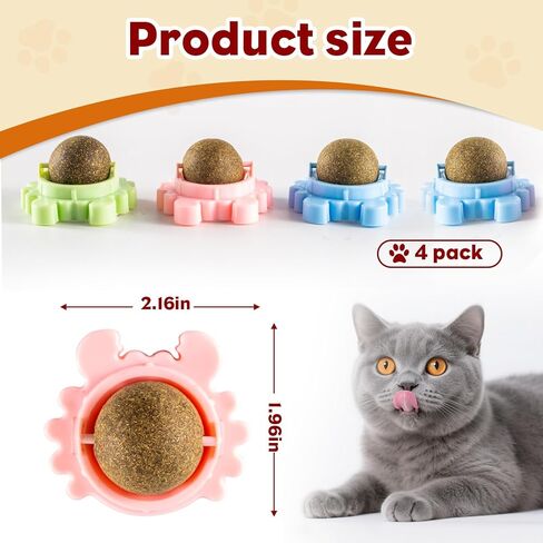 Catnip Balls Cat 4 Pack 360° Rotatable Catnip Wall Ball Cat Nips Interactive Toys Play Chew Teeth Cleaning for Indoor in Kuwait