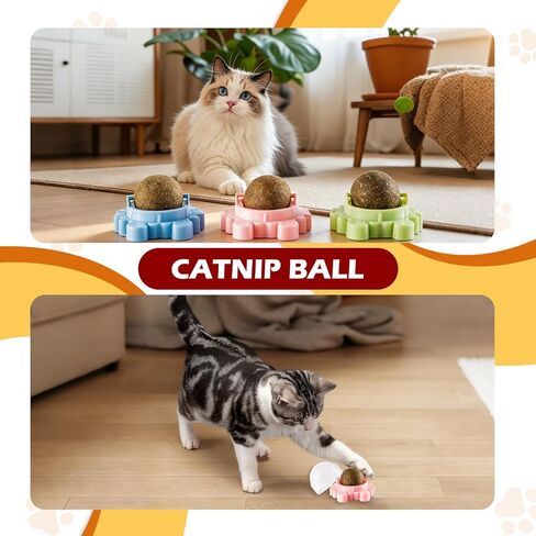 Catnip Balls Cat 4 Pack 360° Rotatable Catnip Wall Ball Cat Nips Interactive Toys Play Chew Teeth Cleaning for Indoor in Kuwait