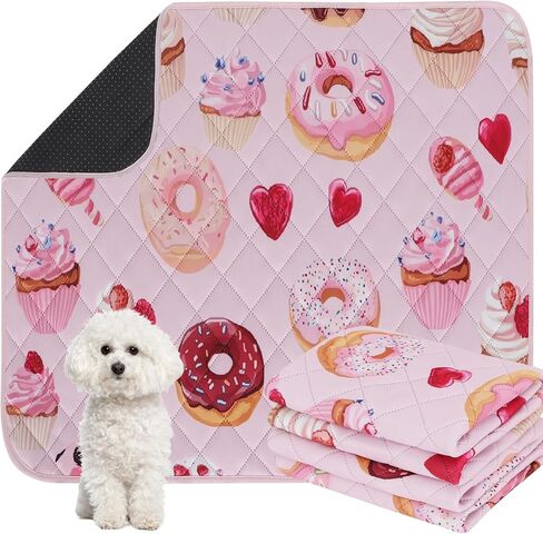 IEUUMLER Washable Pee Pads for Dogs, 2 Pack Cake Pattern Reusable Waterproof Puppy Potty Pads, Non-Slip Absorbent Pet Training Pads for Playpen Crate Bed EU015 Pink Cake, 24x18 in Saudi Arabia