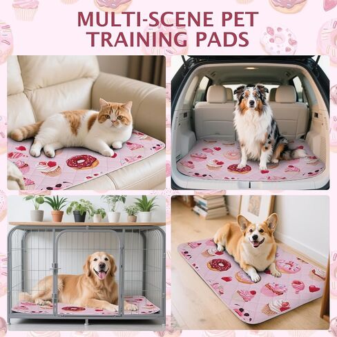 IEUUMLER Washable Pee Pads for Dogs, 2 Pack Cake Pattern Reusable Waterproof Puppy Potty Pads, Non-Slip Absorbent Pet Training Pads for Playpen Crate Bed EU015 Pink Cake, 24x18 in Saudi Arabia