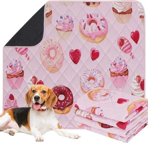IEUUMLER Washable Pee Pads for Dogs, 2 Pack Cake Pattern Reusable Waterproof Puppy Potty Pads, Non-Slip Absorbent Pet Training Pads for Playpen Crate Bed EU015 Pink Cake, 24x18 in Saudi Arabia