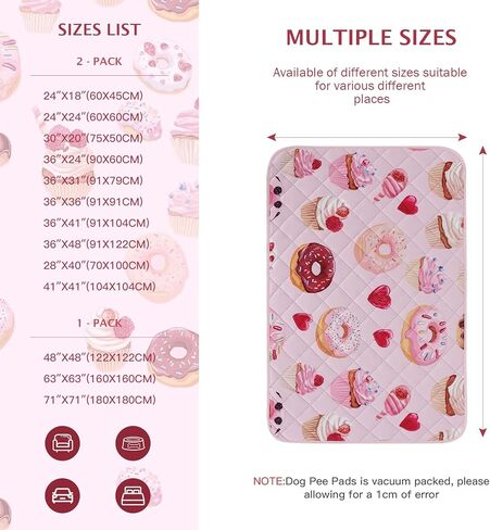 IEUUMLER Washable Pee Pads for Dogs, 2 Pack Cake Pattern Reusable Waterproof Puppy Potty Pads, Non-Slip Absorbent Pet Training Pads for Playpen Crate Bed EU015 Pink Cake, 24x18 in Saudi Arabia