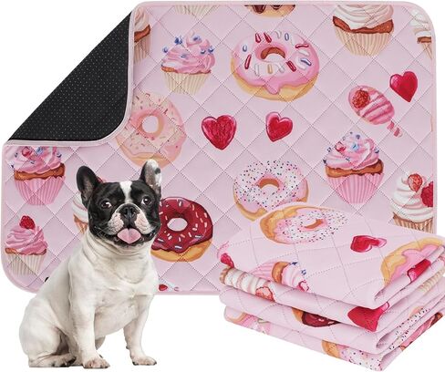 IEUUMLER Washable Pee Pads for Dogs, 2 Pack Cake Pattern Reusable Waterproof Puppy Potty Pads, Non-Slip Absorbent Pet Training Pads for Playpen Crate Bed EU015 Pink Cake, 24x18 in Saudi Arabia