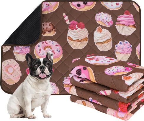 IEUUMLER Washable Pee Pads for Dogs, 2 Pack Cake Pattern Reusable Waterproof Puppy Potty Pads, Non-Slip Absorbent Pet Training Pads for Playpen Crate Bed EU015 Pink Cake, 24x18 in Saudi Arabia