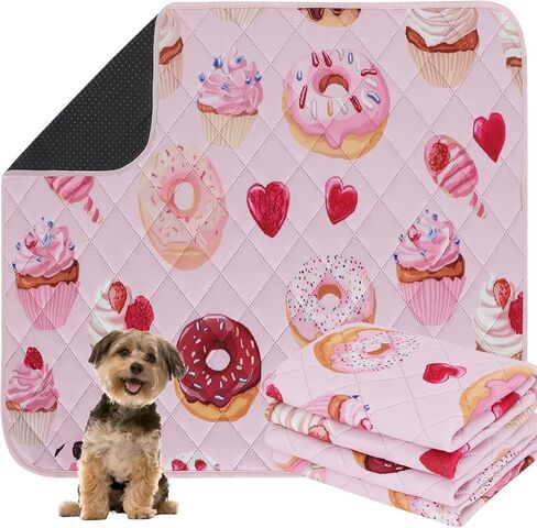 IEUUMLER Washable Pee Pads for Dogs, 2 Pack Cake Pattern Reusable Waterproof Puppy Potty Pads, Non-Slip Absorbent Pet Training Pads for Playpen Crate Bed EU015 Pink Cake, 24x18 in Saudi Arabia