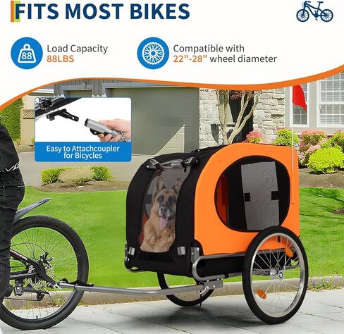Dog Bike Trailer, Folding Dog Trailer for Bike with 19'' Quick Release Wheels, Heavy Duty Pet Cart, Hold Up to 88 Lbs, in Kuwait