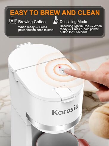 Single Serve Coffee Maker for K-Cup and Ground Coffee,Fast Brew,6-12 oz Brew Sizes One Cup Coffee Machine Fits 5.5" Mugs,One-Button Small Coffee Maker with Descaling Reminder,White,9.45 Inches in Kuwait