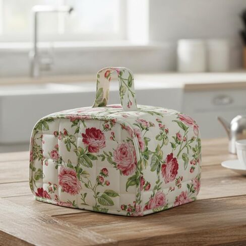 Quilted Floral Toaster Cover 2 Slice, Boho Toaster Cover with Handle Kitchen Small Appliance Covers, Foldable Dust Protector (Pink, 11.8"L*7.9"W*7.9"H) in Kuwait