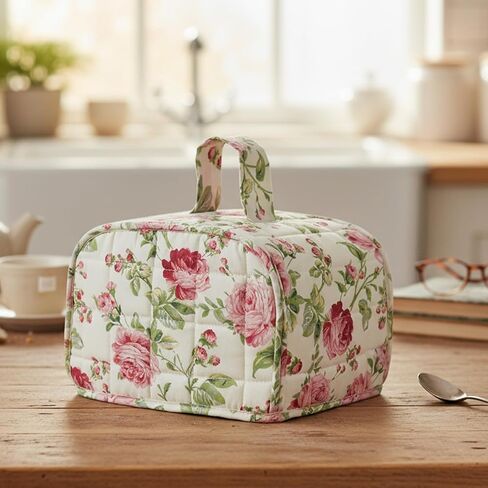 Quilted Floral Toaster Cover 2 Slice, Boho Toaster Cover with Handle Kitchen Small Appliance Covers, Foldable Dust Protector (Pink, 11.8"L*7.9"W*7.9"H) in Kuwait