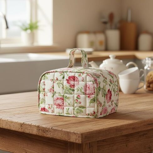 Quilted Floral Toaster Cover 2 Slice, Boho Toaster Cover with Handle Kitchen Small Appliance Covers, Foldable Dust Protector (Pink, 11.8"L*7.9"W*7.9"H) in Kuwait