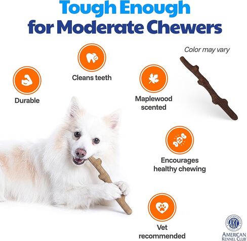 American Kennel Club Training Dog Chew Toy, TPR Wood Stick Dog Toy, Durable Dog Toy for Moderate Chewers, Maplewood Scented for Long-Lasting Engagement, Supports Dental Health in Kuwait