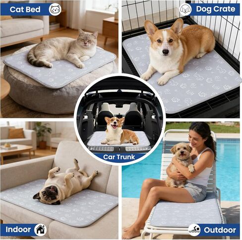 SUPRIY Dog & Cat Cooling Mat with Bandana - Pet Cooling Pad & Pet Scarf Set for Summer(QMAX>0.4) for Pet in Summer, Washable, Non-Toxic(small16.5 x21.6) in Kuwait
