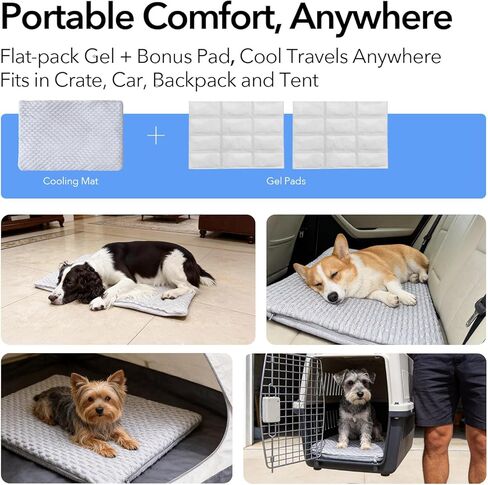 2-in-1 Cooling Mat 12"x20" for Cats, Small Dogs (Yorkies), Q-Max>0.4 Ice-Silk + 2 Gel Inserts, Waterproof Machine Washable for Crate Indoor Outdoor (S) in Kuwait