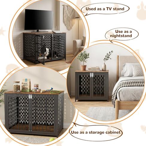 42 Inch Dog Crate Furniture, Wood Dog Crate, Dog Cage Furniture for Small,Medium and Large Dogs, for Decorative Dog Kennels, Dog Crate Table and End Table Dog Crate Black in Kuwait