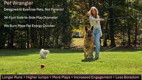 PET Wrangler 2.0 - Upgraded Flirt Pole for Dogs, Interactive Dog Toy with Reinforced 50" Pole &10ft Cord, Creates Extended Play Area, 3 Changeable Lures for Training, Exercise, & Enrichment in Kuwait