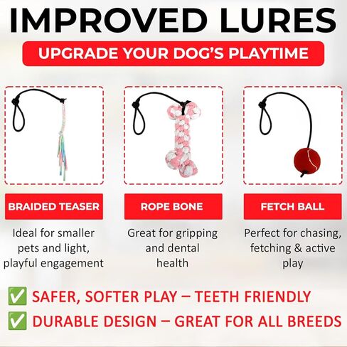 PET Wrangler 2.0 - Upgraded Flirt Pole for Dogs, Interactive Dog Toy with Reinforced 50" Pole &10ft Cord, Creates Extended Play Area, 3 Changeable Lures for Training, Exercise, & Enrichment in Kuwait