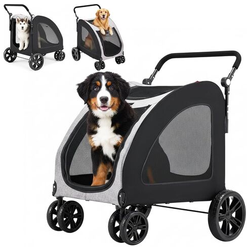 Large Pet Stroller for Large & Medium Dogs, 77 lb Capacity, 12" All-Terrain Shock Absorbing Wheels, Waterproof 600D Grey Linen, Heavy-Duty Extra Large Pet Pram, Foldable Travel Stroller in Kuwait
