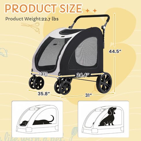 Large Pet Stroller for Large & Medium Dogs, 77 lb Capacity, 12" All-Terrain Shock Absorbing Wheels, Waterproof 600D Grey Linen, Heavy-Duty Extra Large Pet Pram, Foldable Travel Stroller in Kuwait
