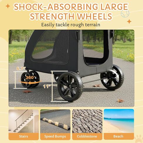 Large Pet Stroller for Large & Medium Dogs, 77 lb Capacity, 12" All-Terrain Shock Absorbing Wheels, Waterproof 600D Grey Linen, Heavy-Duty Extra Large Pet Pram, Foldable Travel Stroller in Kuwait