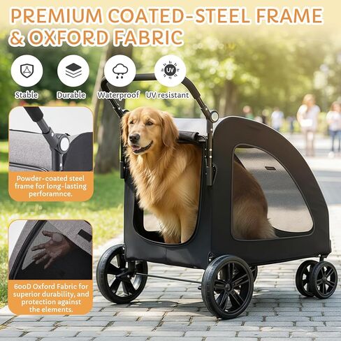 Large Pet Stroller for Large & Medium Dogs, 77 lb Capacity, 12" All-Terrain Shock Absorbing Wheels, Waterproof 600D Grey Linen, Heavy-Duty Extra Large Pet Pram, Foldable Travel Stroller in Kuwait