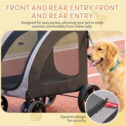 Large Pet Stroller for Large & Medium Dogs, 77 lb Capacity, 12" All-Terrain Shock Absorbing Wheels, Waterproof 600D Grey Linen, Heavy-Duty Extra Large Pet Pram, Foldable Travel Stroller in Kuwait