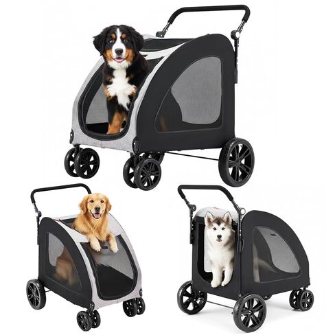 Large Pet Stroller for Large & Medium Dogs, 77 lb Capacity, 12" All-Terrain Shock Absorbing Wheels, Waterproof 600D Grey Linen, Heavy-Duty Extra Large Pet Pram, Foldable Travel Stroller in Kuwait