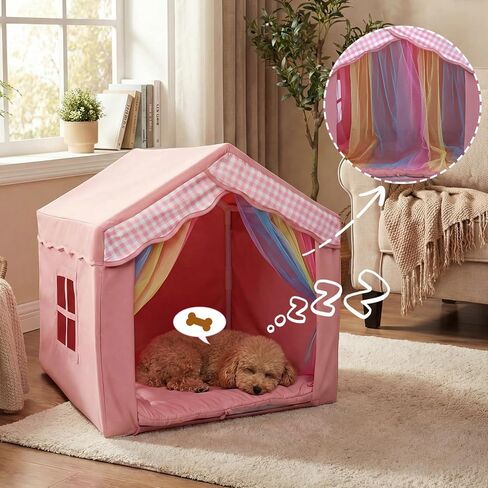 Cute Pink Princess 26" Dog House Tent Bed for Pets Dogs Cats, Cozy Confortable Puppy Cat Rabbit Kennel Bed Tent w/Washable Cushion, Holds Up to 50lbs Pets in Kuwait