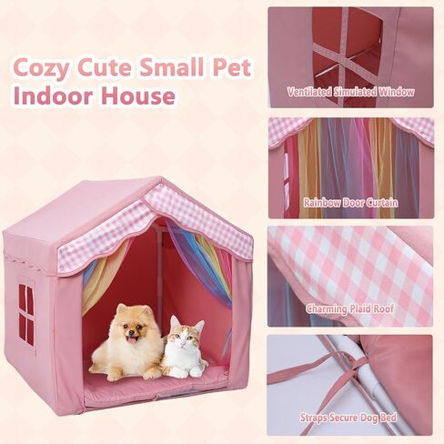 Cute Pink Princess 26" Dog House Tent Bed for Pets Dogs Cats, Cozy Confortable Puppy Cat Rabbit Kennel Bed Tent w/Washable Cushion, Holds Up to 50lbs Pets in Kuwait