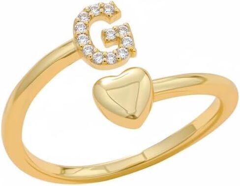 Gold Initial Rings for Women Non Tarnish, Dainty 14K Gold Plated Adjustable Initial Rings Cute Heart Letter Ring Birthday Gifts for Women in Saudi Arabia