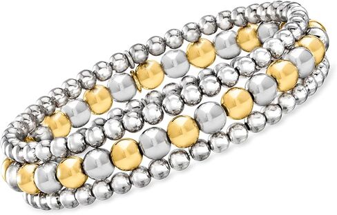 Ross-Simons Italian 2-Tone Sterling Silver Jewelry Set: 3 4-6mm Bead Stretch Bracelets. 8 inches in Saudi Arabia
