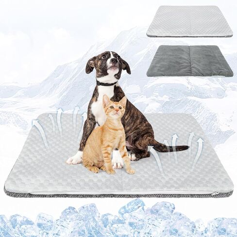 Cat Cooling Mat, Cooling Pad for Dogs Cats with Ice Gel Bag to Stay Clod Longer, Two Sided Soft Kitten Sleeping Bed for Summer, Washable for Crate Kennel, Arc-Chill Cool Fiber Q-MAX >0.45, 16.5x26" in Saudi Arabia