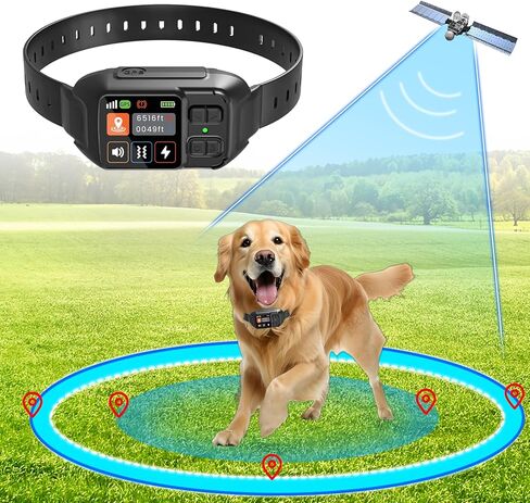 GPS Wireless Dog Collar Fence System,Invisible Electric Fence for Dogs,Adjustable Range 49-6561ft,IPX7 Waterproof Rechargeable Design,GPS Dog Collar Has 2 Modes Circular and Free-Form Fence in Kuwait