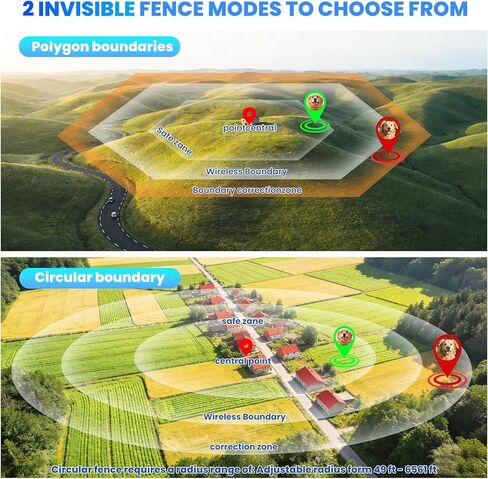 GPS Wireless Dog Collar Fence System,Invisible Electric Fence for Dogs,Adjustable Range 49-6561ft,IPX7 Waterproof Rechargeable Design,GPS Dog Collar Has 2 Modes Circular and Free-Form Fence in Kuwait