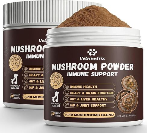 Turkey Tail Mushroom for Dogs, Organic 10 Mushroom Blend for Lipoma Lumps and Bumps, Dog & Cat Mushroom Supplements with 50% Beta Glucan, Joint Gut Immune Skin Support - 60g in Kuwait