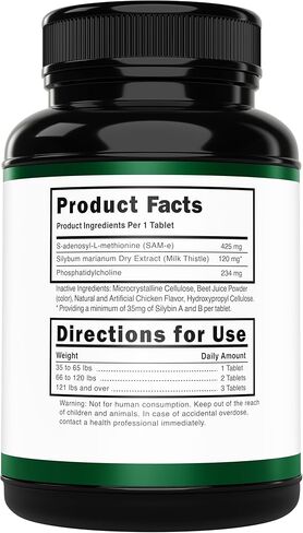 Liver Support Supplement for Large Dogs with Silymarin (Same & Silybin) S-Adenosyl-L-methionine (SAM-e) & Silybum (Milk Thistle) Dog Liver Supplement - 3rd Party Tested, Non GMO - 30 Chewable Tablets in Saudi Arabia