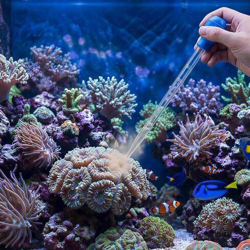 وحدة تغذية أسماك مرجانية زرقاء سعة 50 مل، باستر ديك رومي طويل جدًا 27.7 بوصة، مبدل مياه سيفون لحوض السمك، أدوات تنظيف حوض السمك، أزرق in Kuwait
