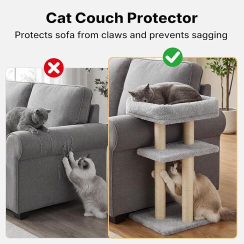 Veehoo Cat Perch مع عمود خدش للقطط، واقي زاوية الأريكة للقطط، عمود خدش طويل مع سرير للقطط للقطط الداخلية، مقاس S يناسب مسند ذراع الأريكة المرتفع مقاس 23 بوصة - 24 بوصة in Kuwait