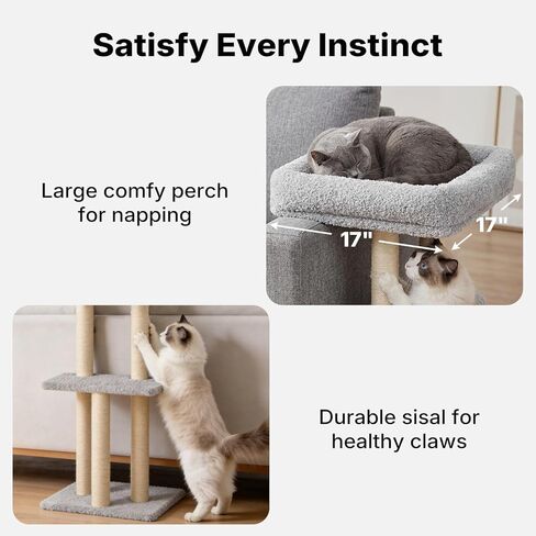 Veehoo Cat Perch مع عمود خدش للقطط، واقي زاوية الأريكة للقطط، عمود خدش طويل مع سرير للقطط للقطط الداخلية، مقاس S يناسب مسند ذراع الأريكة المرتفع مقاس 23 بوصة - 24 بوصة in Kuwait