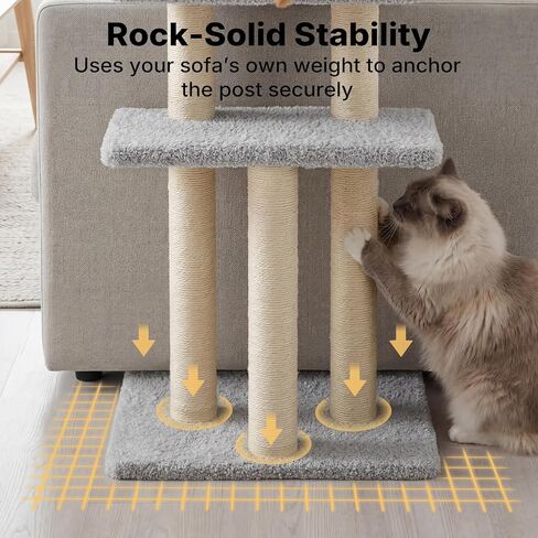 Veehoo Cat Perch مع عمود خدش للقطط، واقي زاوية الأريكة للقطط، عمود خدش طويل مع سرير للقطط للقطط الداخلية، مقاس S يناسب مسند ذراع الأريكة المرتفع مقاس 23 بوصة - 24 بوصة in Kuwait
