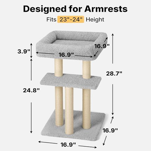 Veehoo Cat Perch مع عمود خدش للقطط، واقي زاوية الأريكة للقطط، عمود خدش طويل مع سرير للقطط للقطط الداخلية، مقاس S يناسب مسند ذراع الأريكة المرتفع مقاس 23 بوصة - 24 بوصة in Kuwait
