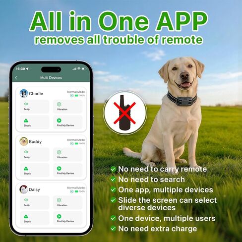 BenarLee 4G طوق صدمات للكلاب مع التحكم في التطبيق، لا حاجة إلى جهاز تحكم عن بعد ولا يوجد حد للنطاق، أطواق صدمات كهربائية للتدريب والتتبع، طوق E للكلاب قابل لإعادة الشحن 4 وضع تدريب للكلاب المختلفة، IP68 مقاوم للماء in Kuwait