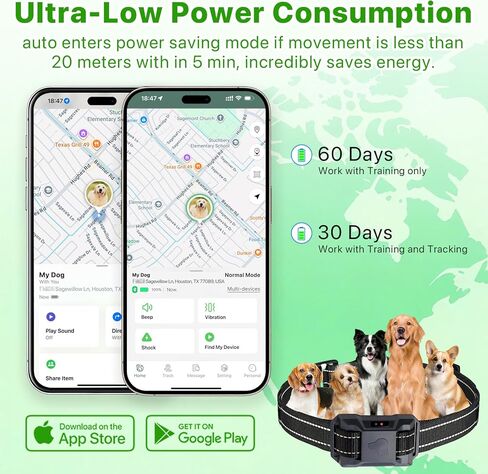 BenarLee 4G طوق صدمات للكلاب مع التحكم في التطبيق، لا حاجة إلى جهاز تحكم عن بعد ولا يوجد حد للنطاق، أطواق صدمات كهربائية للتدريب والتتبع، طوق E للكلاب قابل لإعادة الشحن 4 وضع تدريب للكلاب المختلفة، IP68 مقاوم للماء in Kuwait