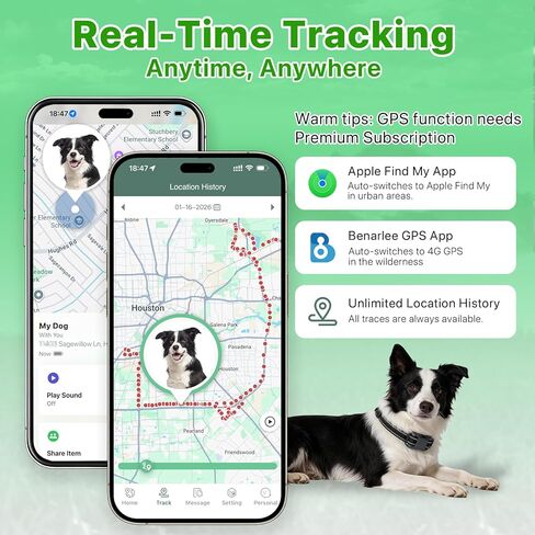 BenarLee 4G طوق صدمات للكلاب مع التحكم في التطبيق، لا حاجة إلى جهاز تحكم عن بعد ولا يوجد حد للنطاق، أطواق صدمات كهربائية للتدريب والتتبع، طوق E للكلاب قابل لإعادة الشحن 4 وضع تدريب للكلاب المختلفة، IP68 مقاوم للماء in Kuwait