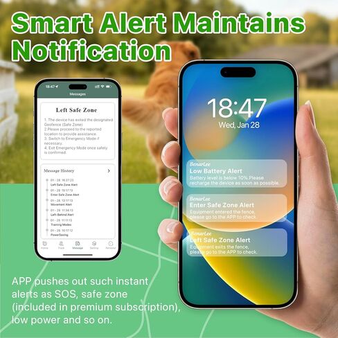BenarLee 4G طوق صدمات للكلاب مع التحكم في التطبيق، لا حاجة إلى جهاز تحكم عن بعد ولا يوجد حد للنطاق، أطواق صدمات كهربائية للتدريب والتتبع، طوق E للكلاب قابل لإعادة الشحن 4 وضع تدريب للكلاب المختلفة، IP68 مقاوم للماء in Kuwait