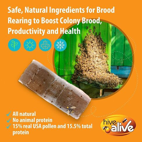 HIVE ALIVE حبوب اللقاح لنحل العسل - 10 رطل (10x1 رطل) فطائر حبوب اللقاح وطعام النحل لفصل الربيع مع 15% حبوب اللقاح الأمريكية الحقيقية والأعشاب البحرية والأحماض الأمينية لدعم صحة الحضنة والمستعمرة in Kuwait