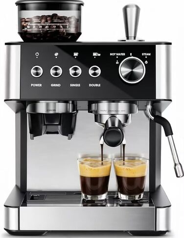 Kismile Espresso Machines with Grinder, 20 Bar Professional Espresso Maker with Removable Water Tank, Hot Water Function,Milk Frother Steam Wand for Latte&Cappuccino(Black) in Saudi Arabia