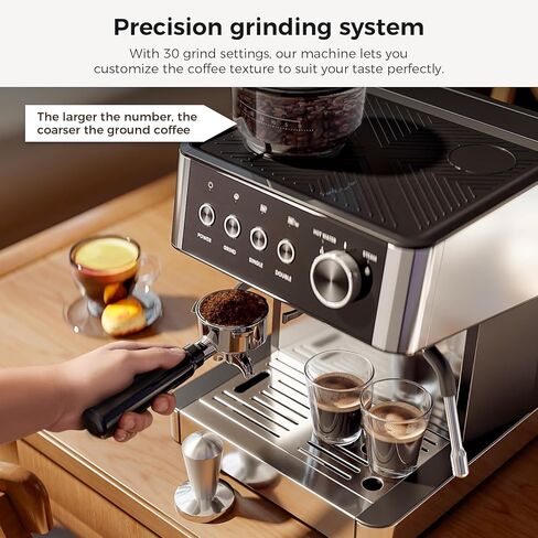 Kismile Espresso Machines with Grinder, 20 Bar Professional Espresso Maker with Removable Water Tank, Hot Water Function,Milk Frother Steam Wand for Latte&Cappuccino(Black) in Saudi Arabia