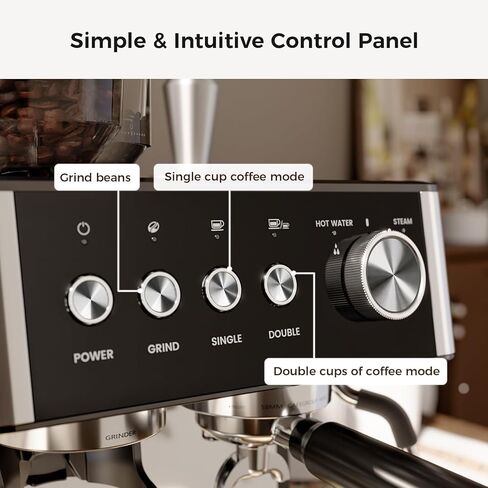 Kismile Espresso Machines with Grinder, 20 Bar Professional Espresso Maker with Removable Water Tank, Hot Water Function,Milk Frother Steam Wand for Latte&Cappuccino(Black) in Saudi Arabia