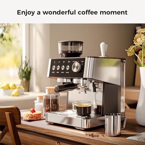 Kismile Espresso Machines with Grinder, 20 Bar Professional Espresso Maker with Removable Water Tank, Hot Water Function,Milk Frother Steam Wand for Latte&Cappuccino(Black) in Saudi Arabia